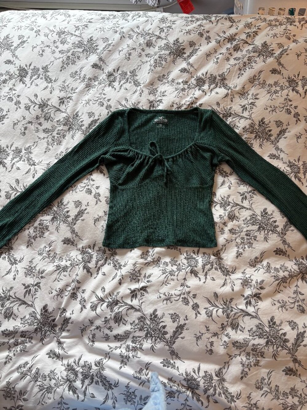 Hollister dark green  long sleeve tie-front top, women's XS